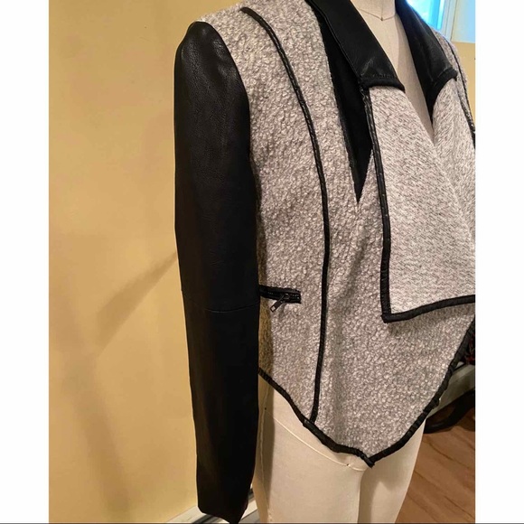 Blank NYC Grey Wool Jacket with Vegan Leather Detailing and Sleeves - Picture 7 of 12